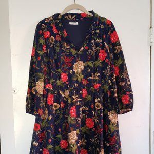Tulle Floral Print Dress, navy blue (Size Small)